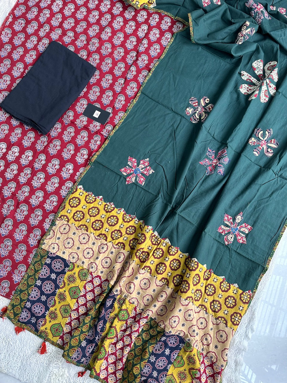 Pure HandBlock Printed Premium Cotton Suit With Appliqué Dupatta