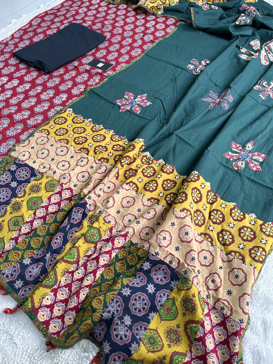 Pure HandBlock Printed Premium Cotton Suit With Appliqué Dupatta