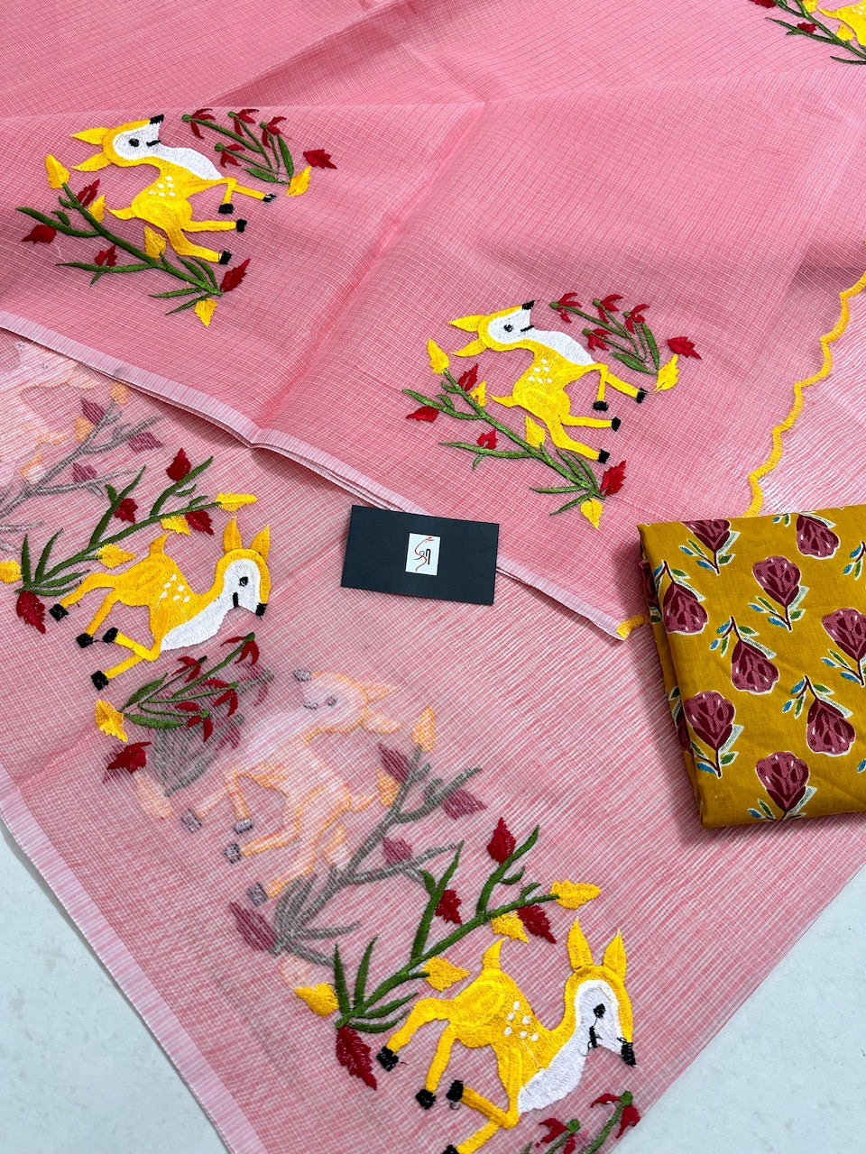 Embroidered Kota Cotton Doria Saree