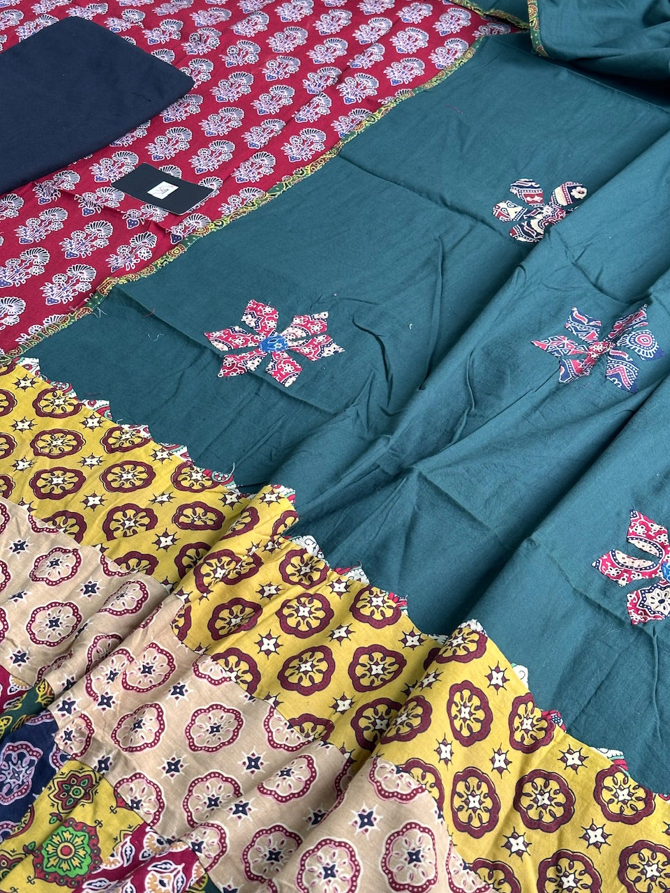 Pure HandBlock Printed Premium Cotton Suit With Appliqué Dupatta