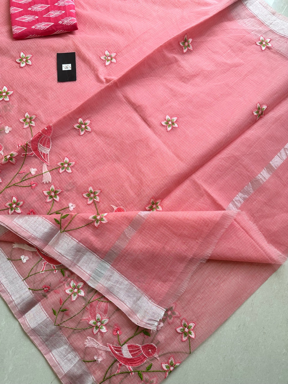 Embroidered Kota Cotton Doria Saree