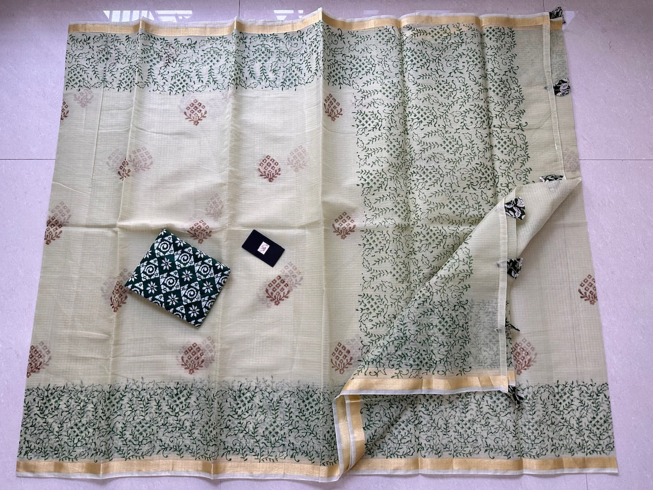 HandBlock Printed Kota Cotton Doria Saree