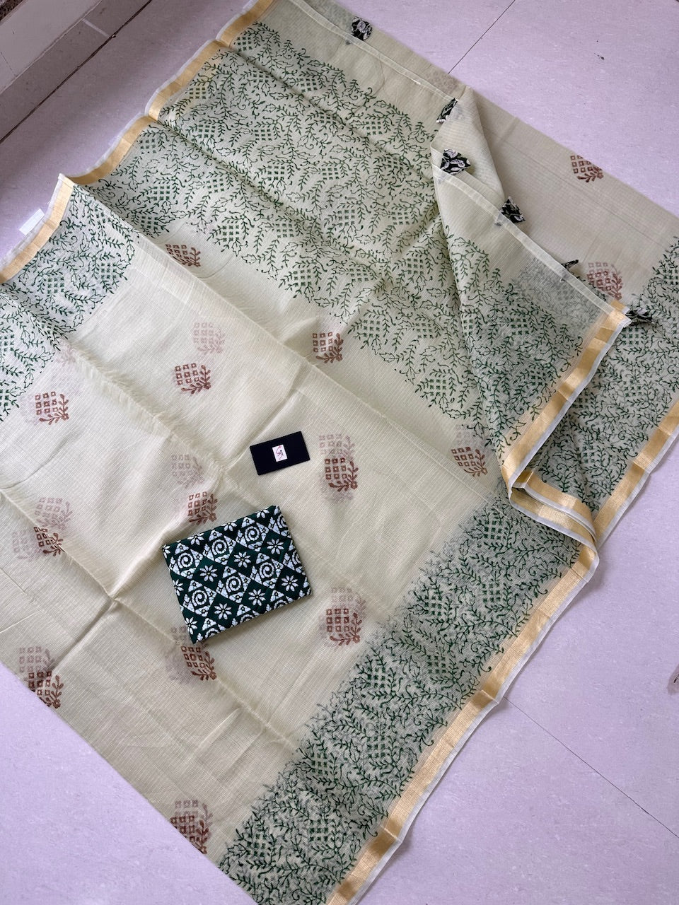 HandBlock Printed Kota Cotton Doria Saree