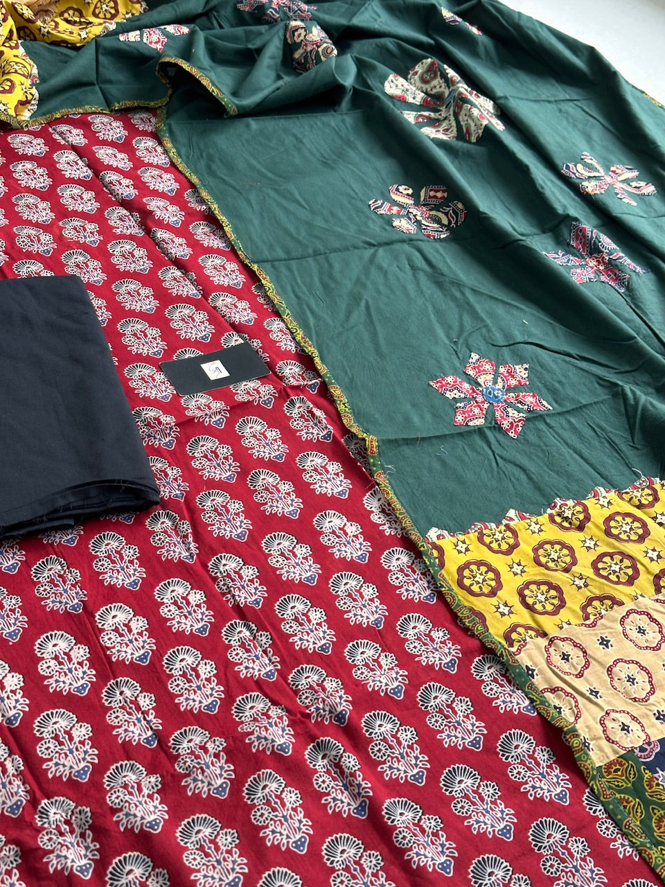 Pure HandBlock Printed Premium Cotton Suit With Appliqué Dupatta