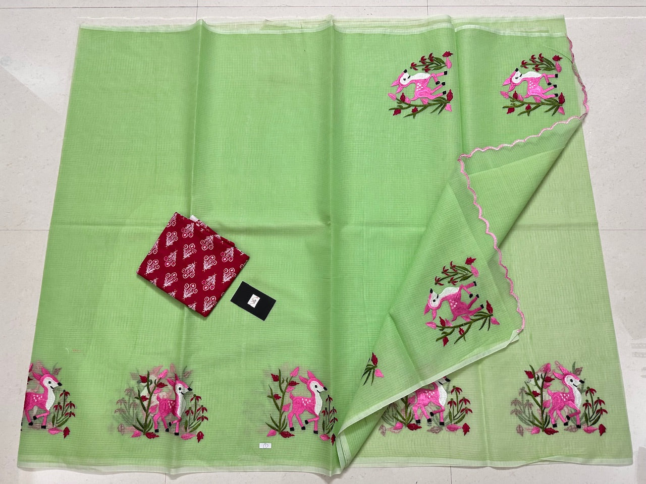 Embroidered Kota Cotton Doria Saree