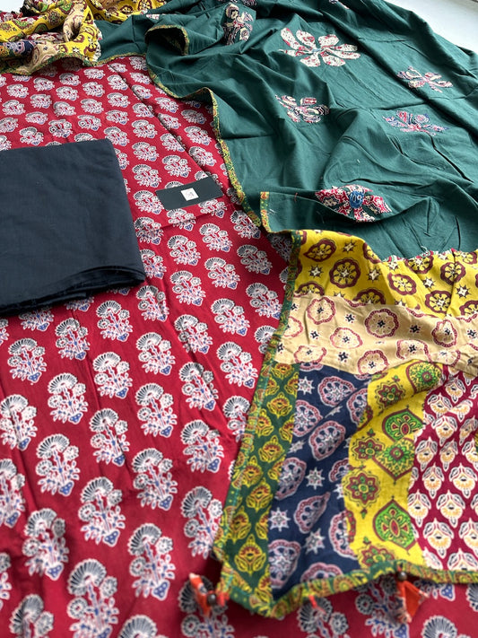 Pure HandBlock Printed Premium Cotton Suit With Appliqué Dupatta