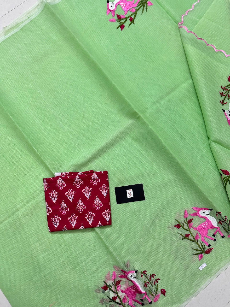 Embroidered Kota Cotton Doria Saree