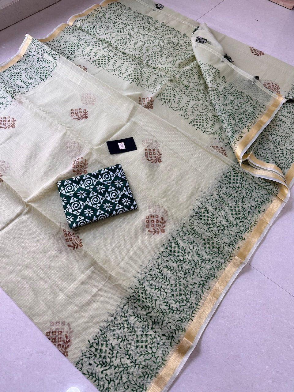 HandBlock Printed Kota Cotton Doria Saree