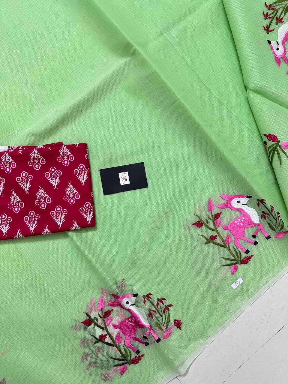 Embroidered Kota Cotton Doria Saree