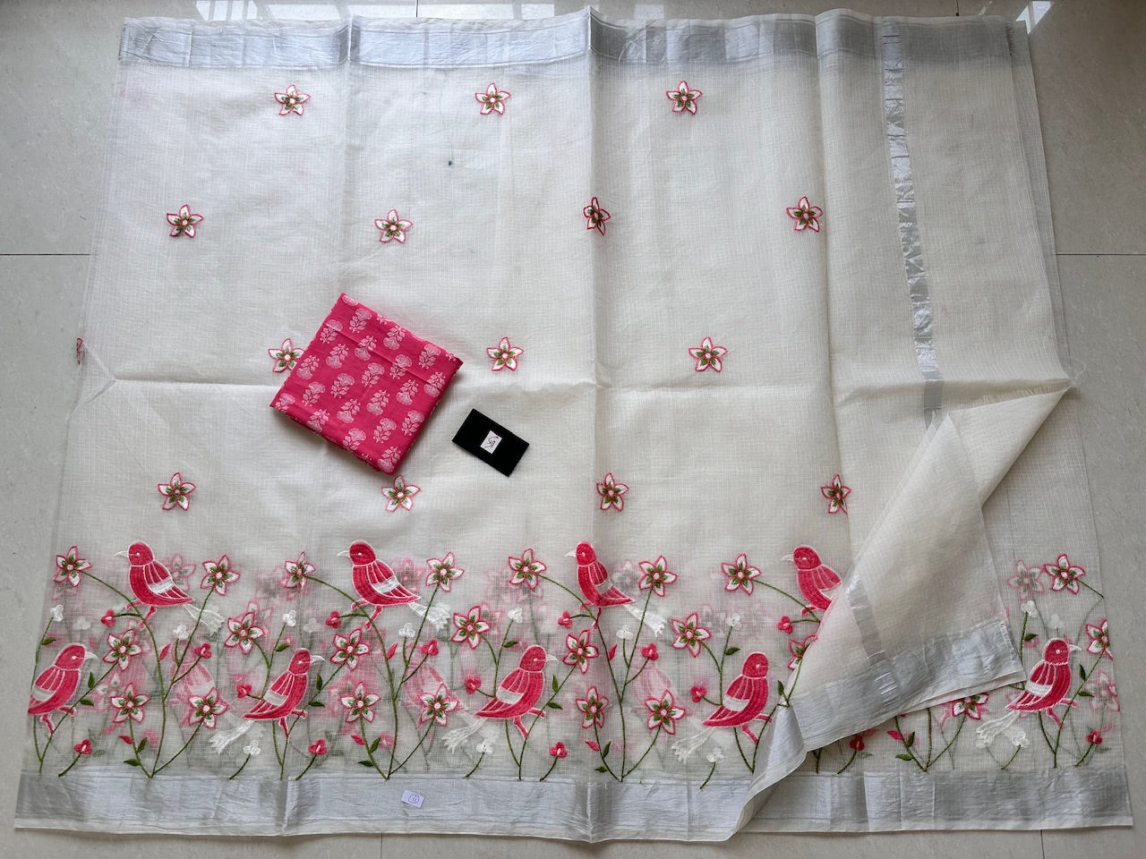 Embroidered Kota Cotton Doria Saree