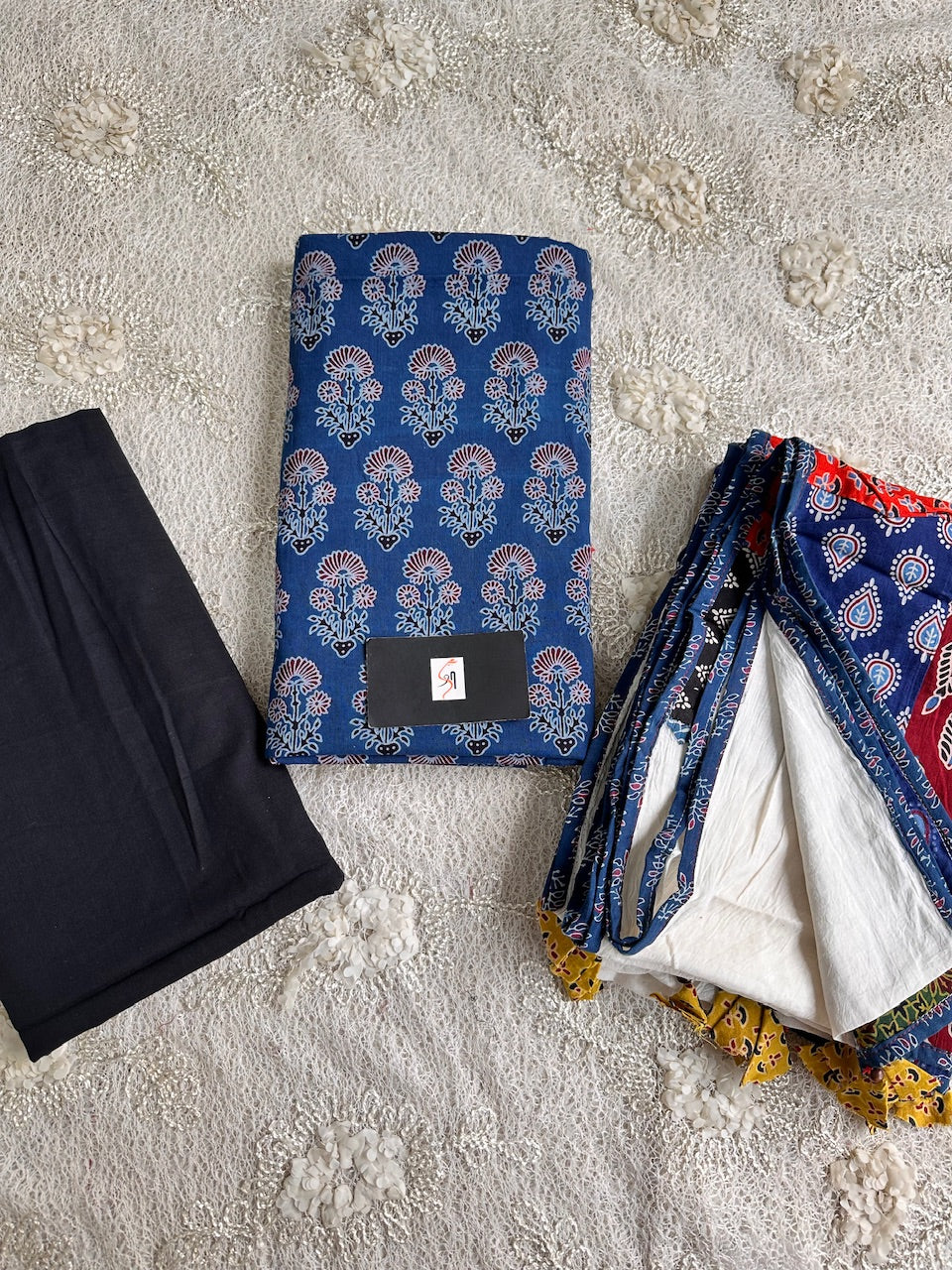 Pure HandBlock Printed Premium Cotton Suit with Appliquéd Dupatta