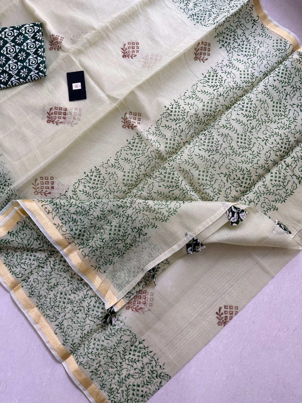 HandBlock Printed Kota Cotton Doria Saree