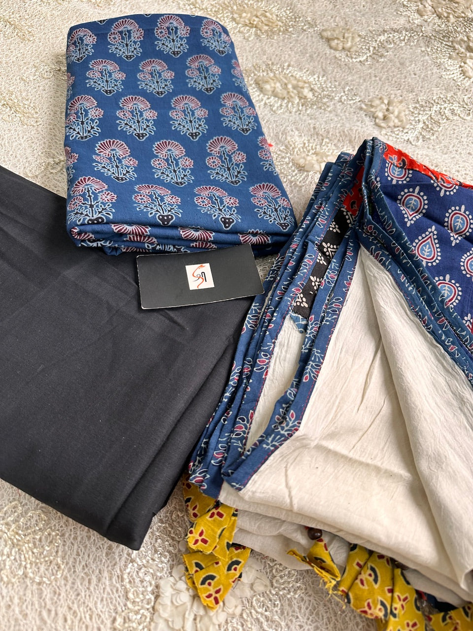 Pure HandBlock Printed Premium Cotton Suit with Appliquéd Dupatta