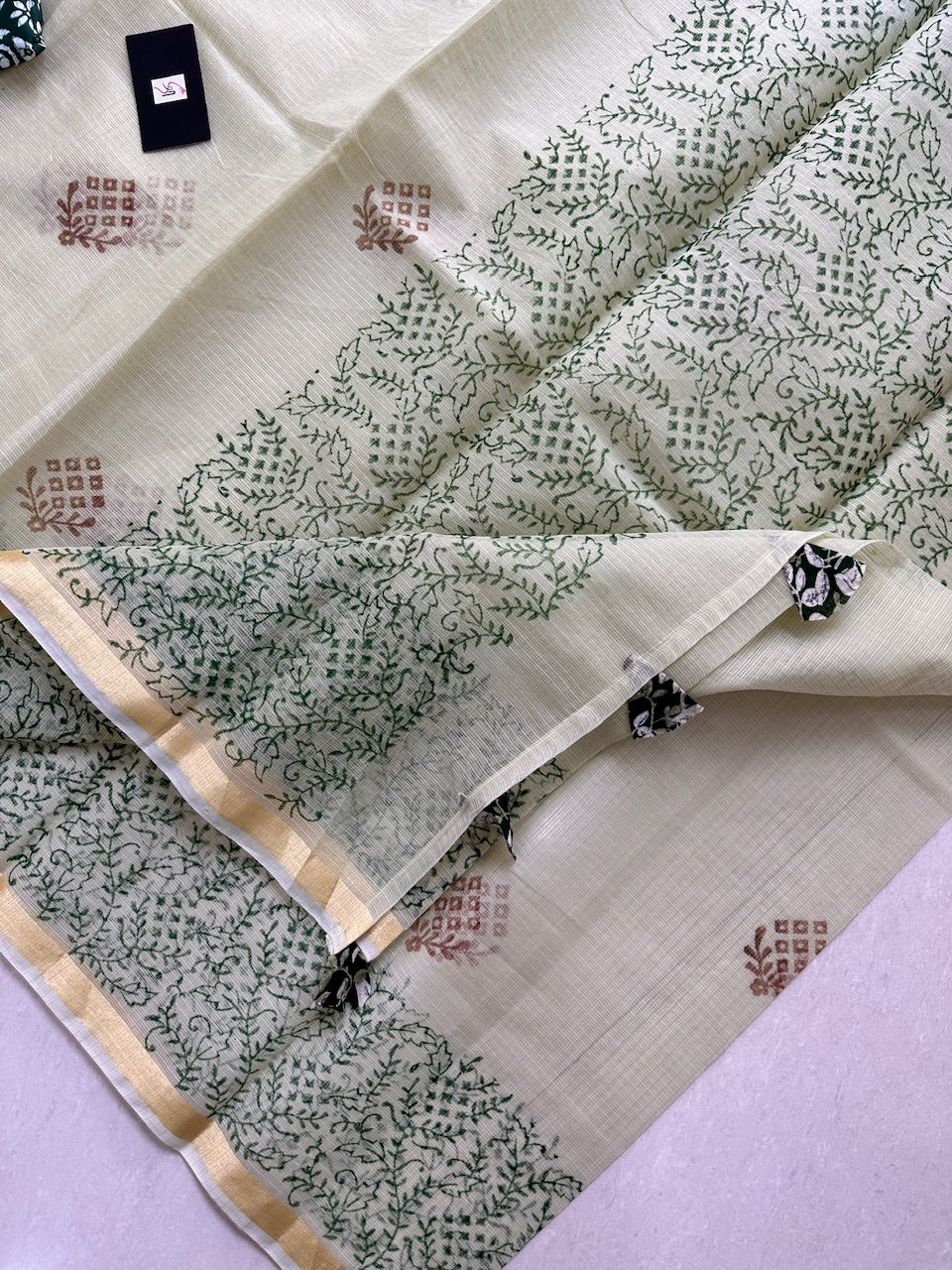 HandBlock Printed Kota Cotton Doria Saree