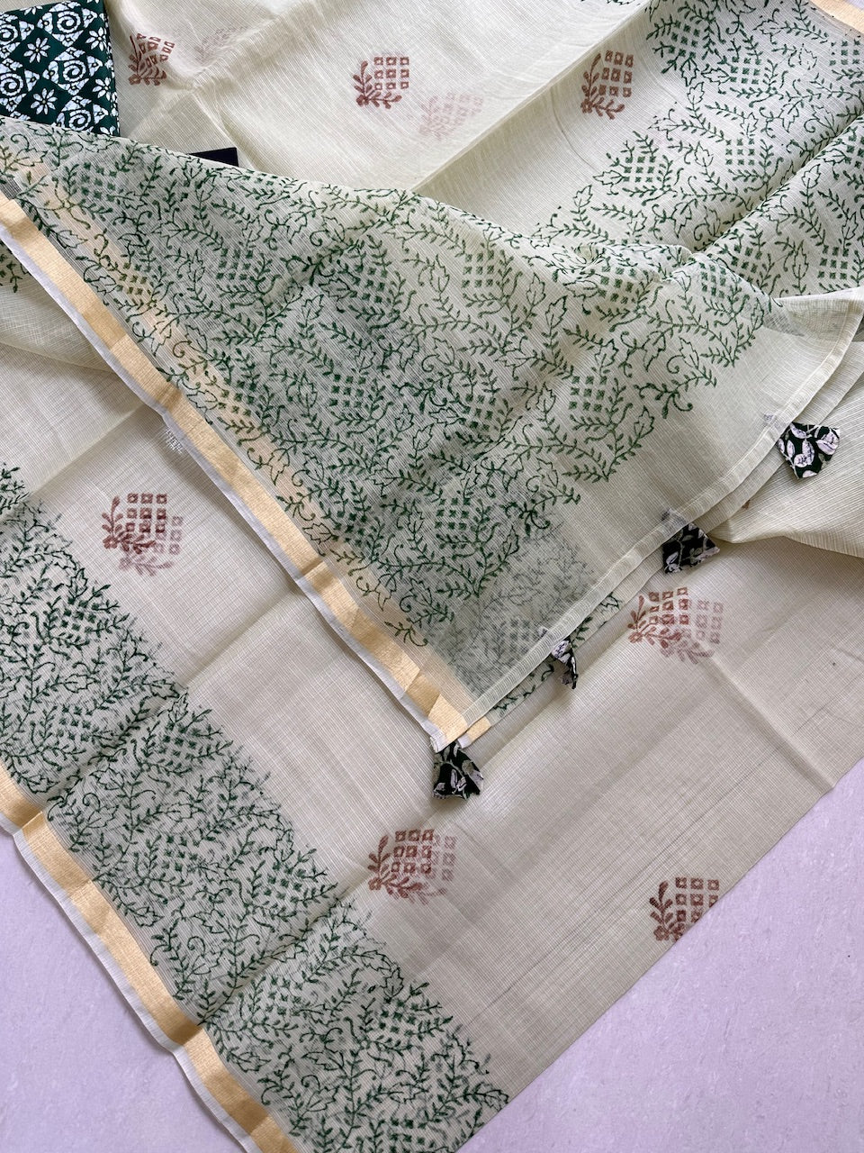 HandBlock Printed Kota Cotton Doria Saree