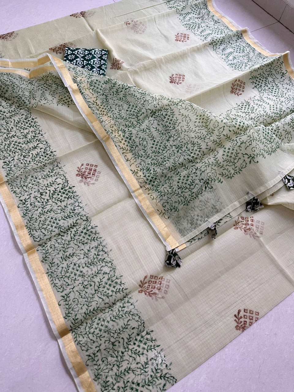 HandBlock Printed Kota Cotton Doria Saree