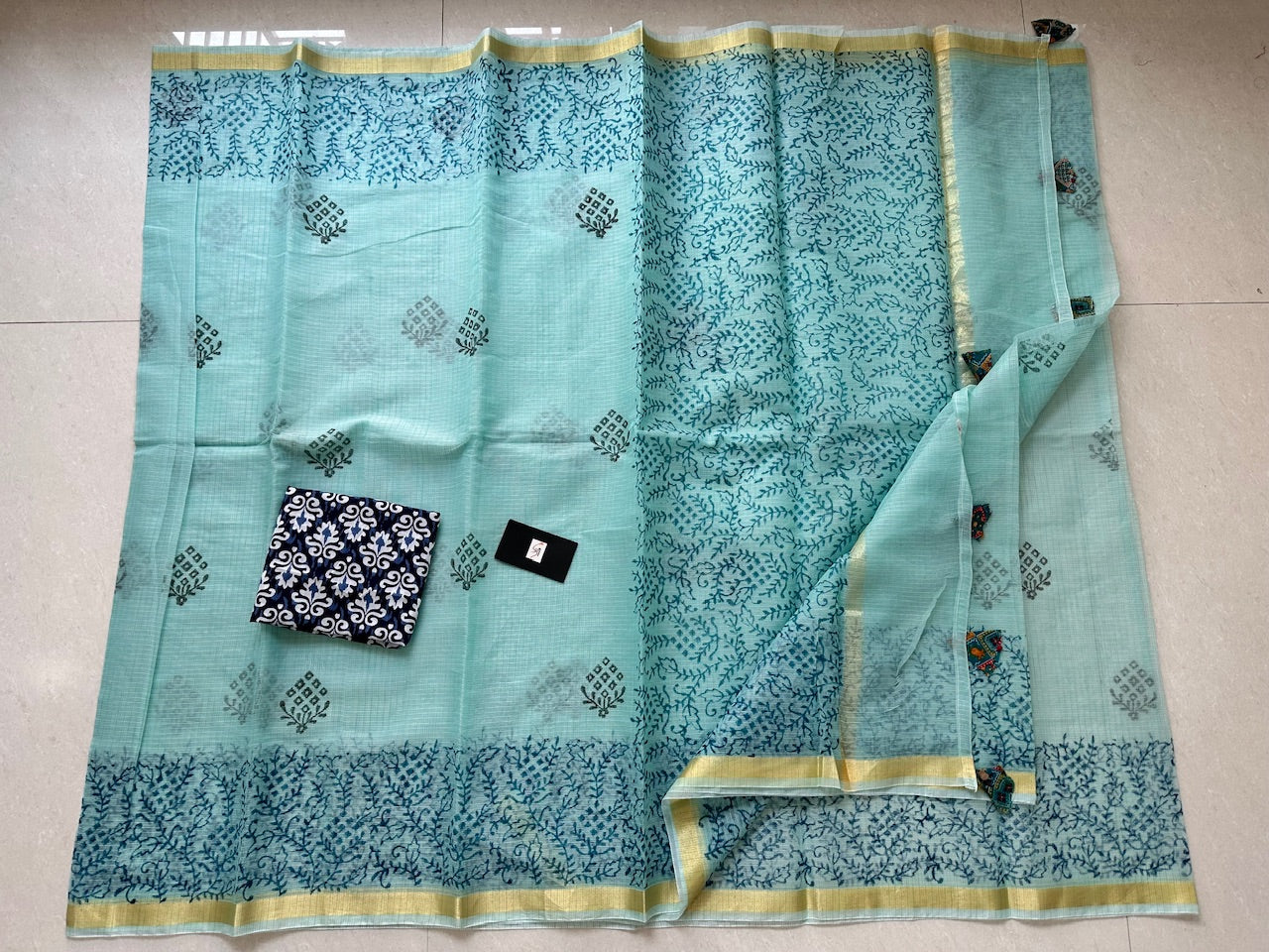 HandBlock Printed Kota Cotton Doria Saree