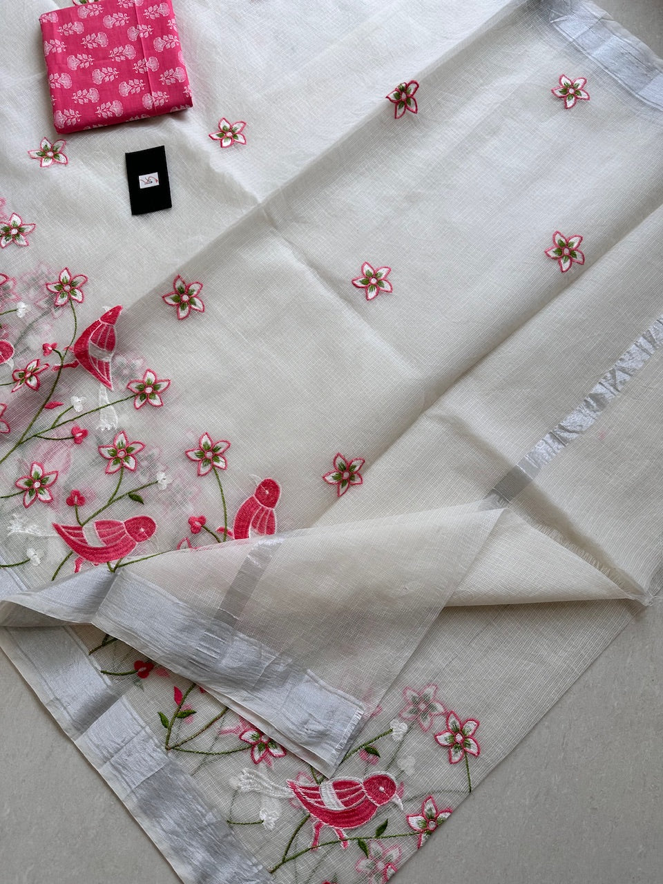 Embroidered Kota Cotton Doria Saree