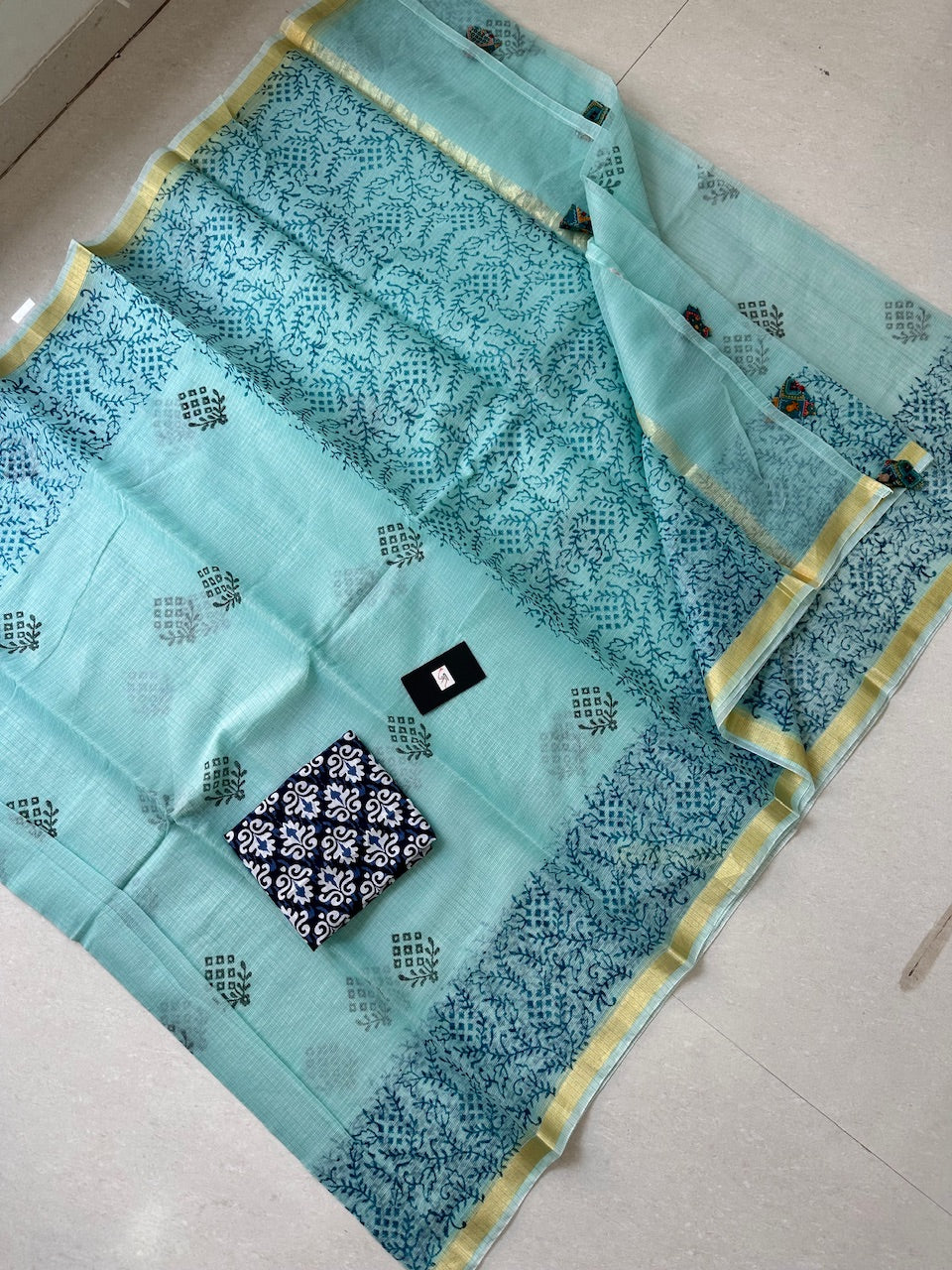 HandBlock Printed Kota Cotton Doria Saree