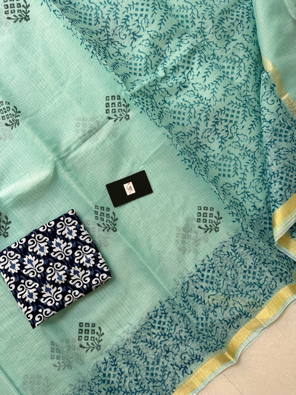 HandBlock Printed Kota Cotton Doria Saree