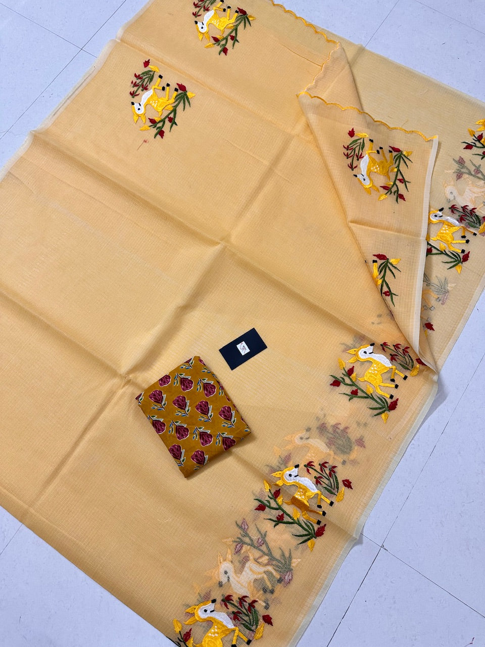 Embroidered Kota Cotton Doria Saree