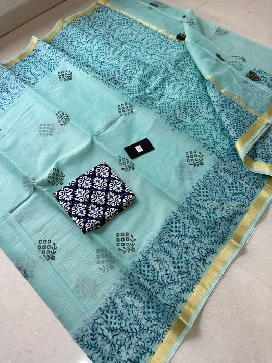 HandBlock Printed Kota Cotton Doria Saree