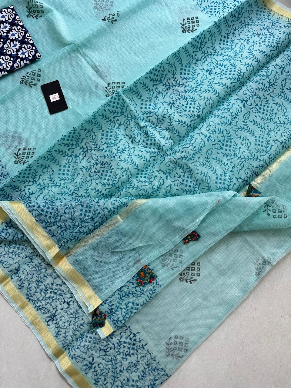 HandBlock Printed Kota Cotton Doria Saree