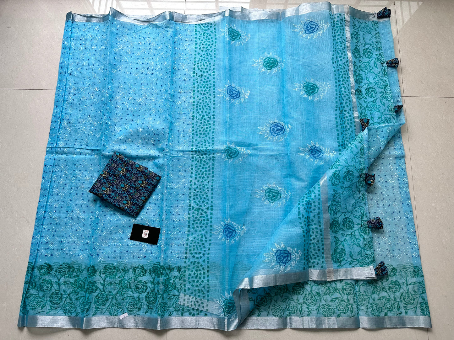 HandBlock Printed Kota Cotton Doria Saree