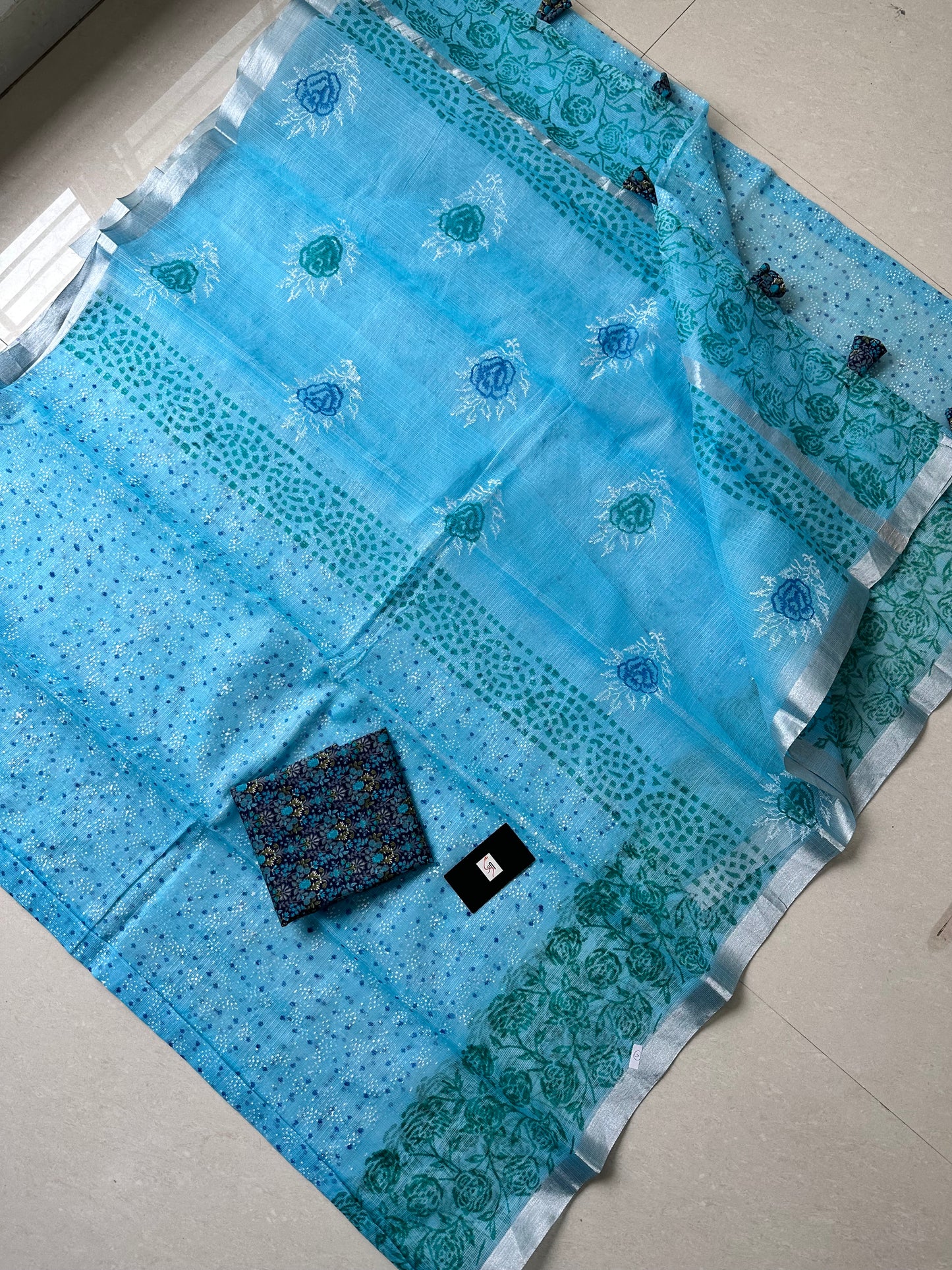 HandBlock Printed Kota Cotton Doria Saree