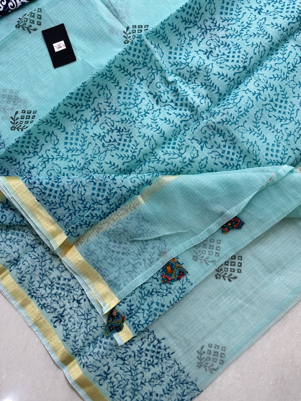 HandBlock Printed Kota Cotton Doria Saree