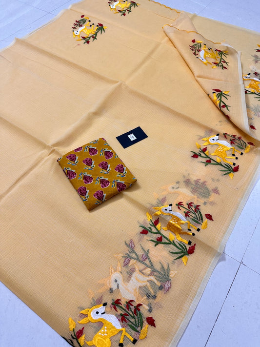 Embroidered Kota Cotton Doria Saree