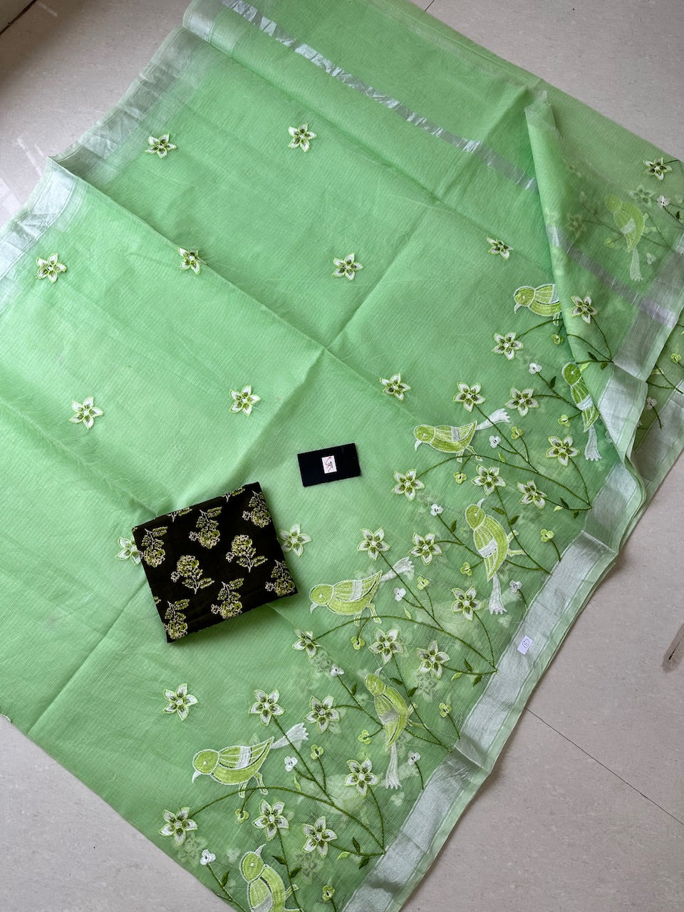 Embroidered Kota Cotton Doria Saree