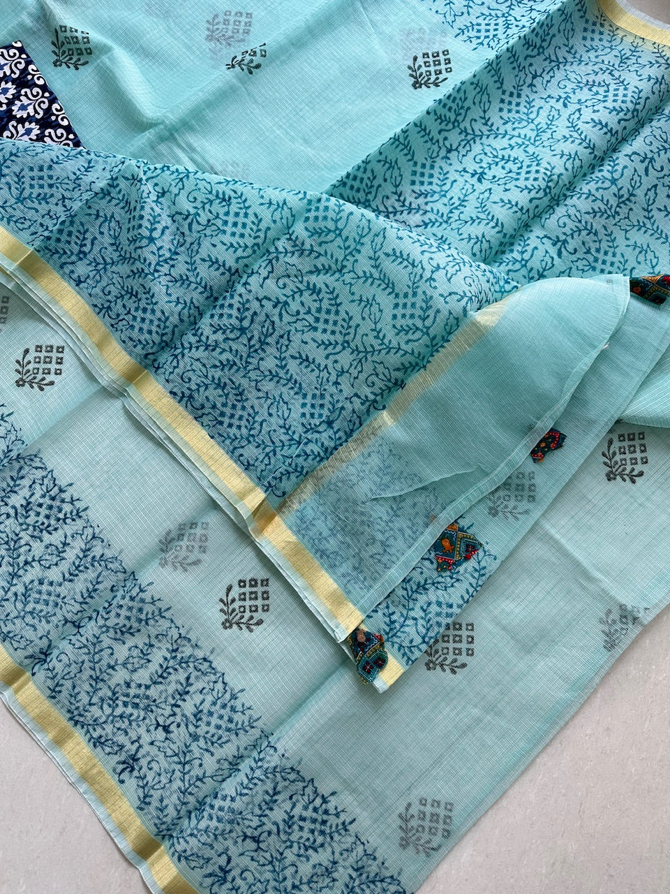 HandBlock Printed Kota Cotton Doria Saree