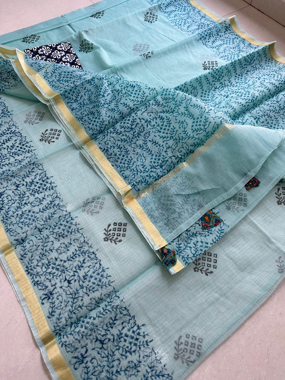 HandBlock Printed Kota Cotton Doria Saree