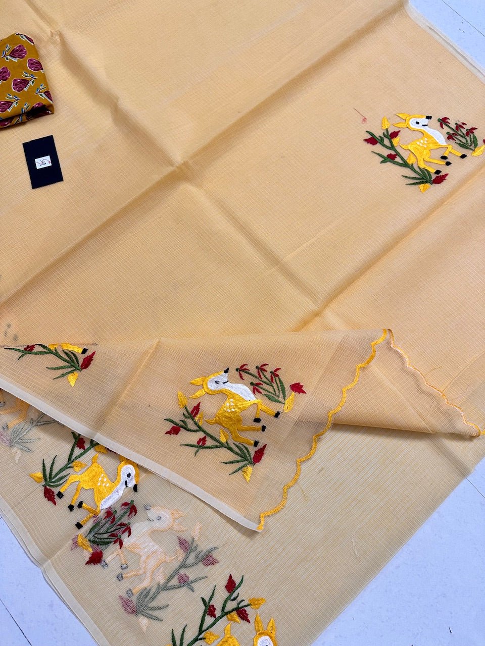 Embroidered Kota Cotton Doria Saree