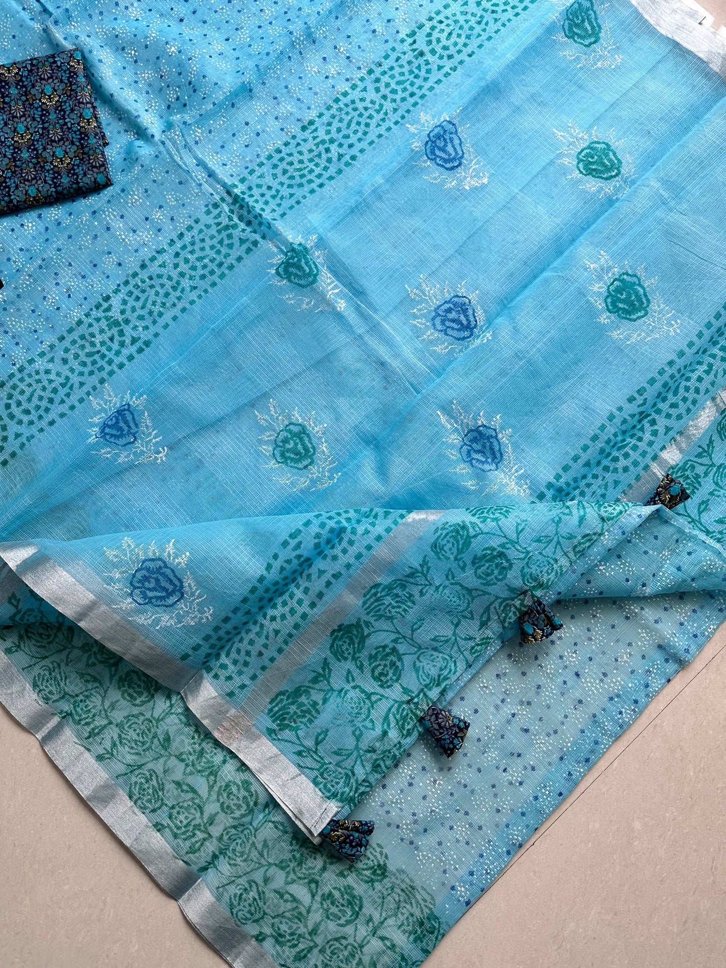 HandBlock Printed Kota Cotton Doria Saree