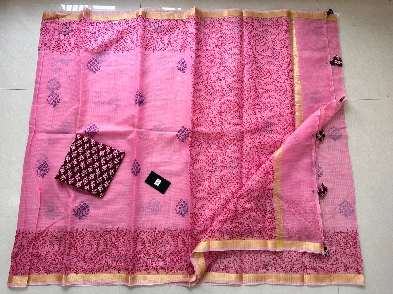 HandBlock Printed Kota Cotton Doria Saree