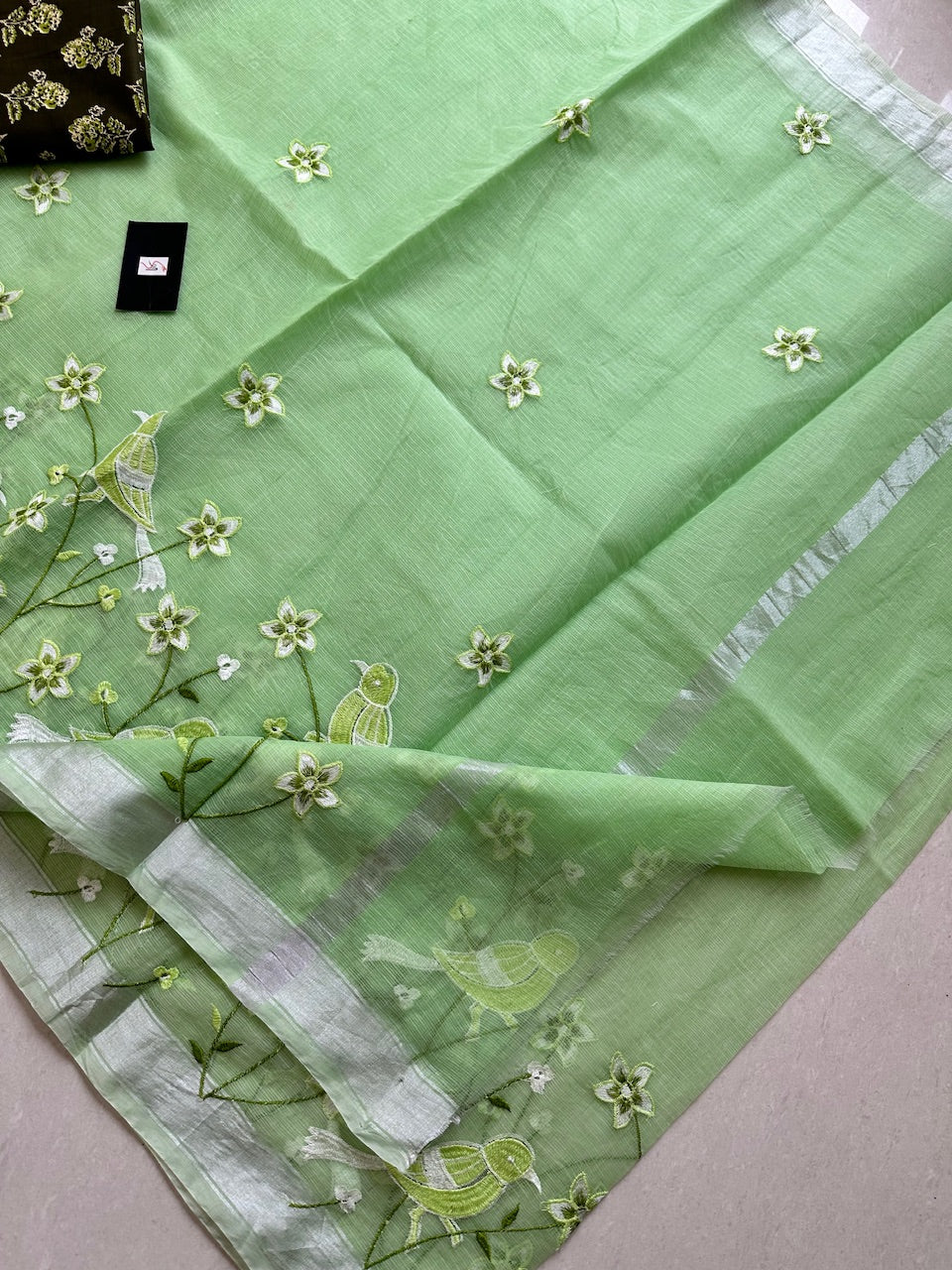 Embroidered Kota Cotton Doria Saree