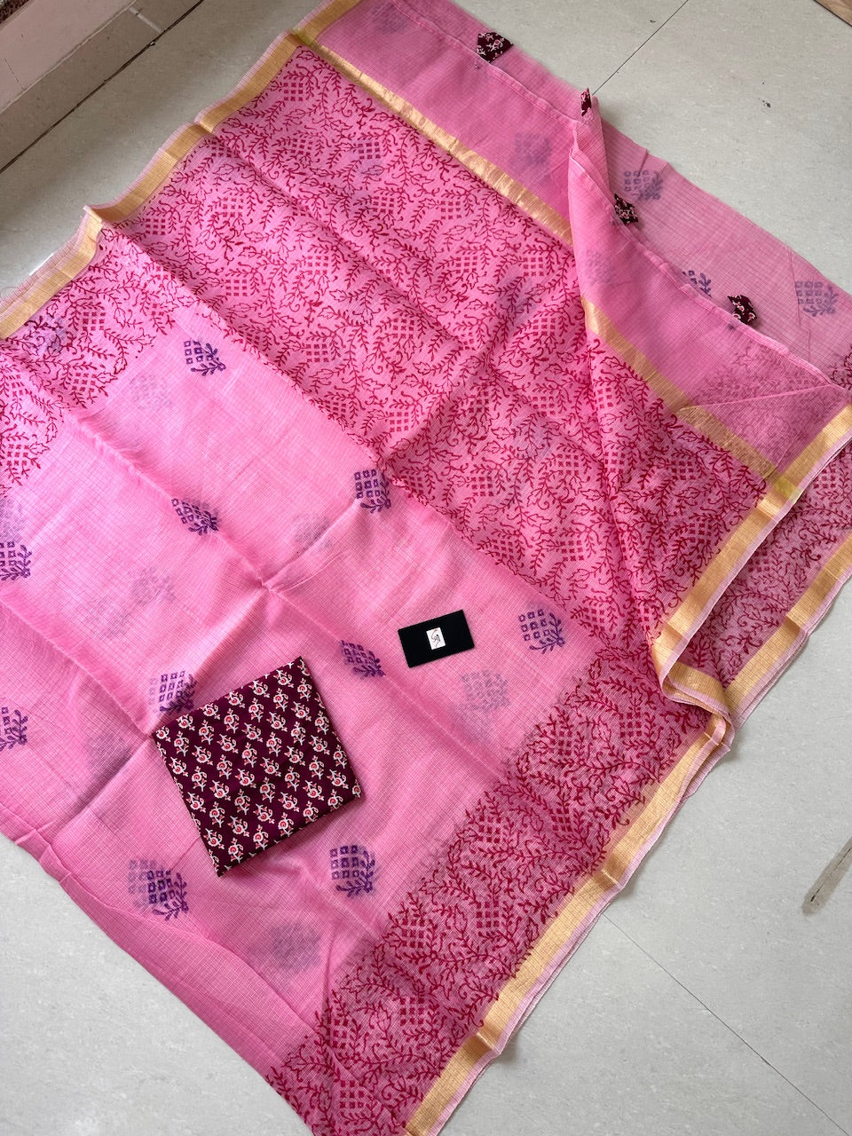 HandBlock Printed Kota Cotton Doria Saree