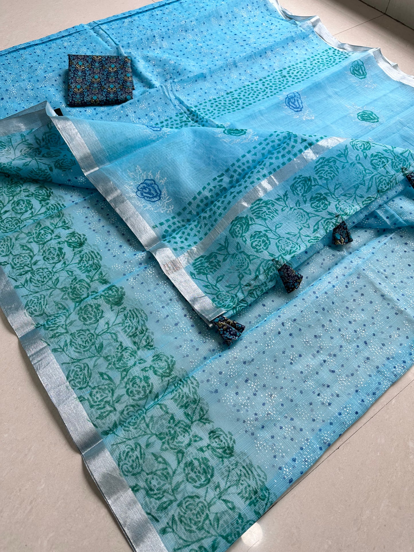 HandBlock Printed Kota Cotton Doria Saree