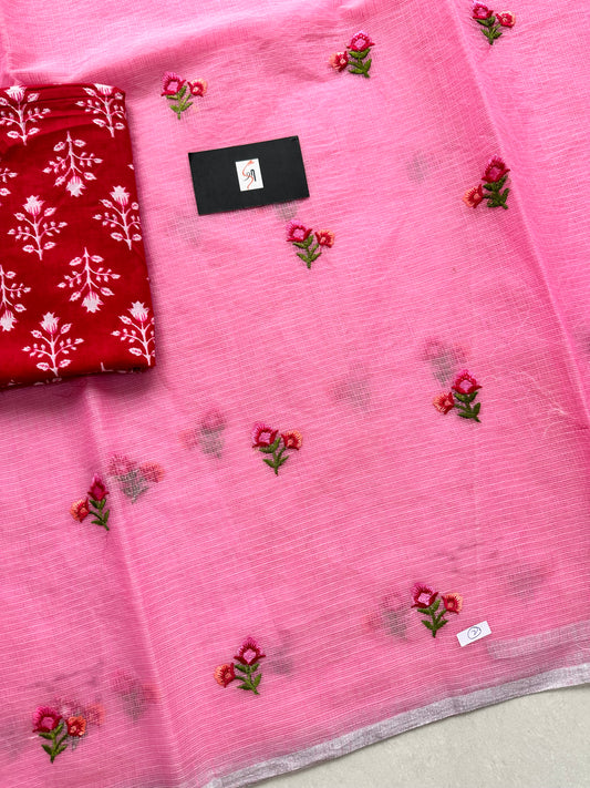 Embroidered Kota Cotton Doria Saree