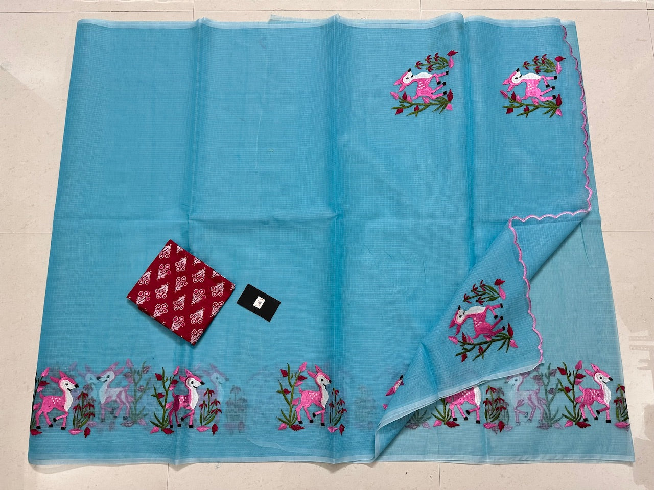 Embroidered Kota Cotton Doria Saree