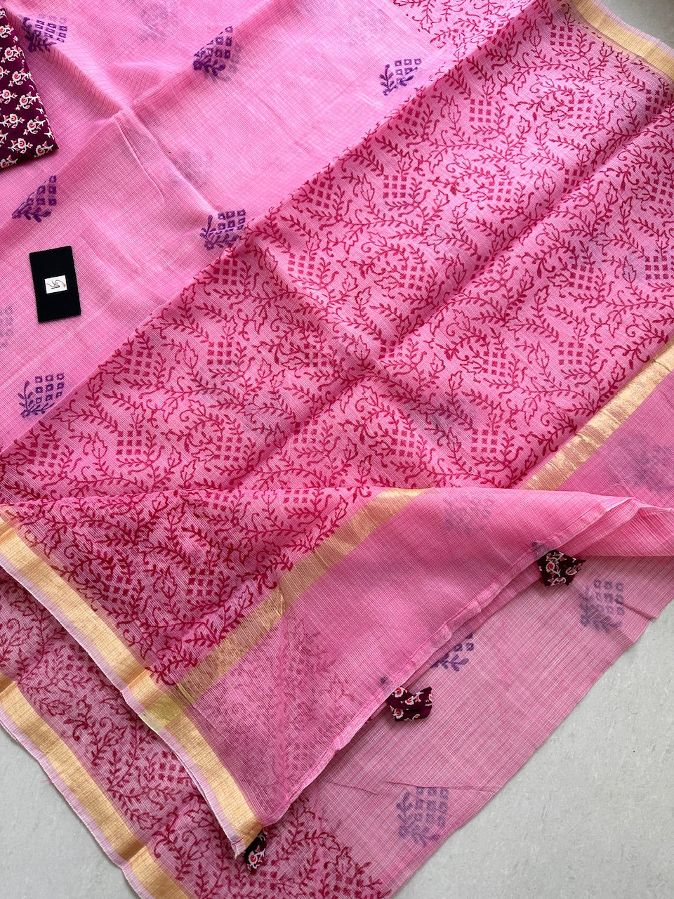 HandBlock Printed Kota Cotton Doria Saree