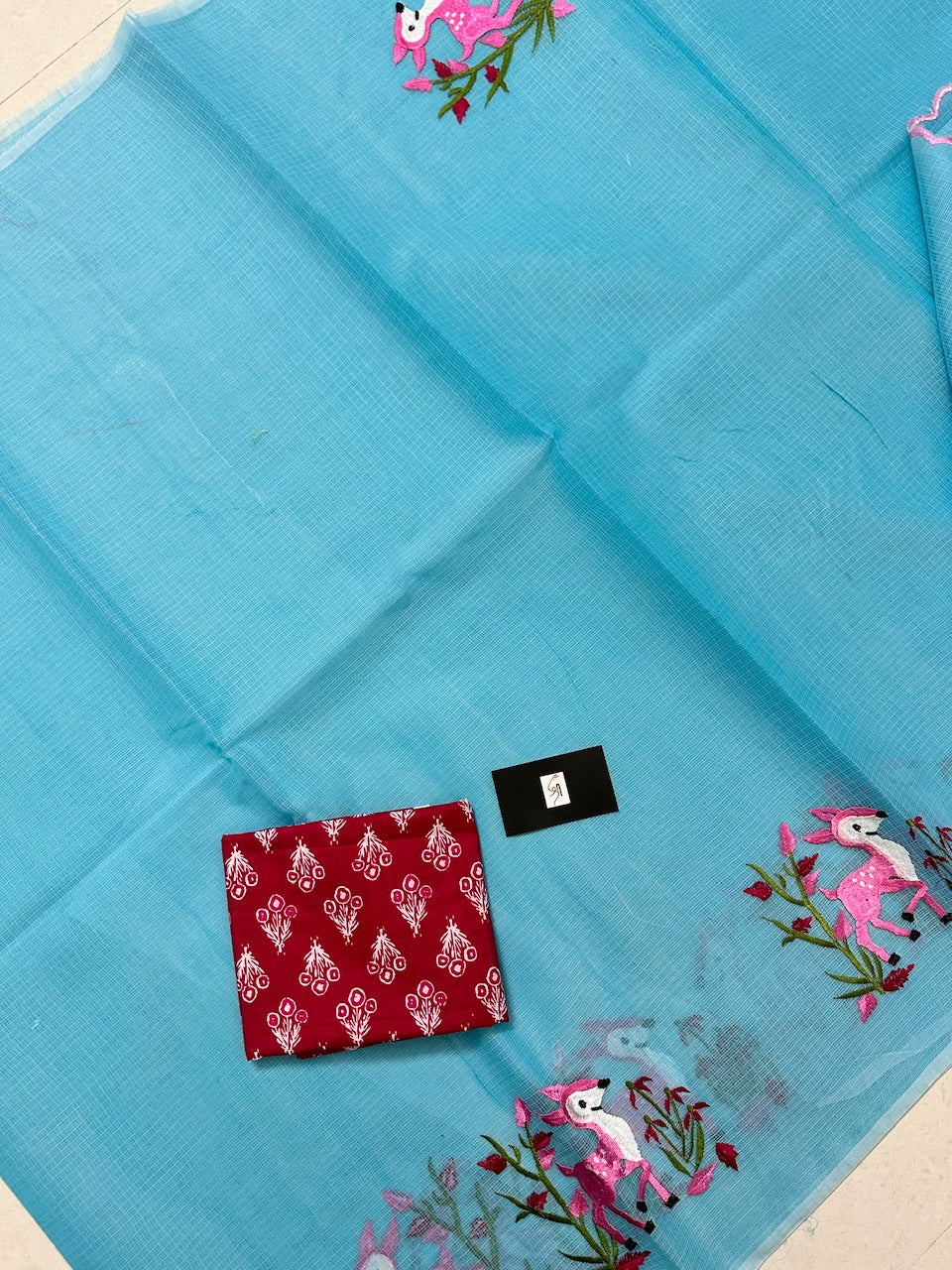 Embroidered Kota Cotton Doria Saree