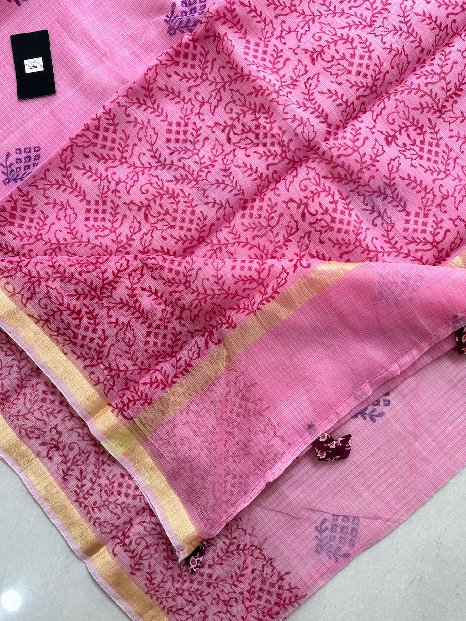 HandBlock Printed Kota Cotton Doria Saree