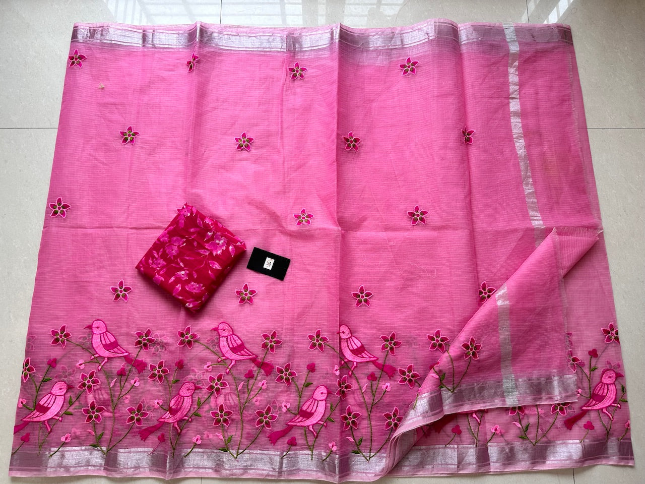 Embroidered Kota Cotton Doria Saree