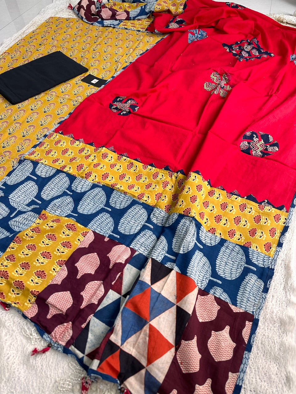 Pure HandBlock Printed Premium Cotton Suit With Appliquéd Dupatta