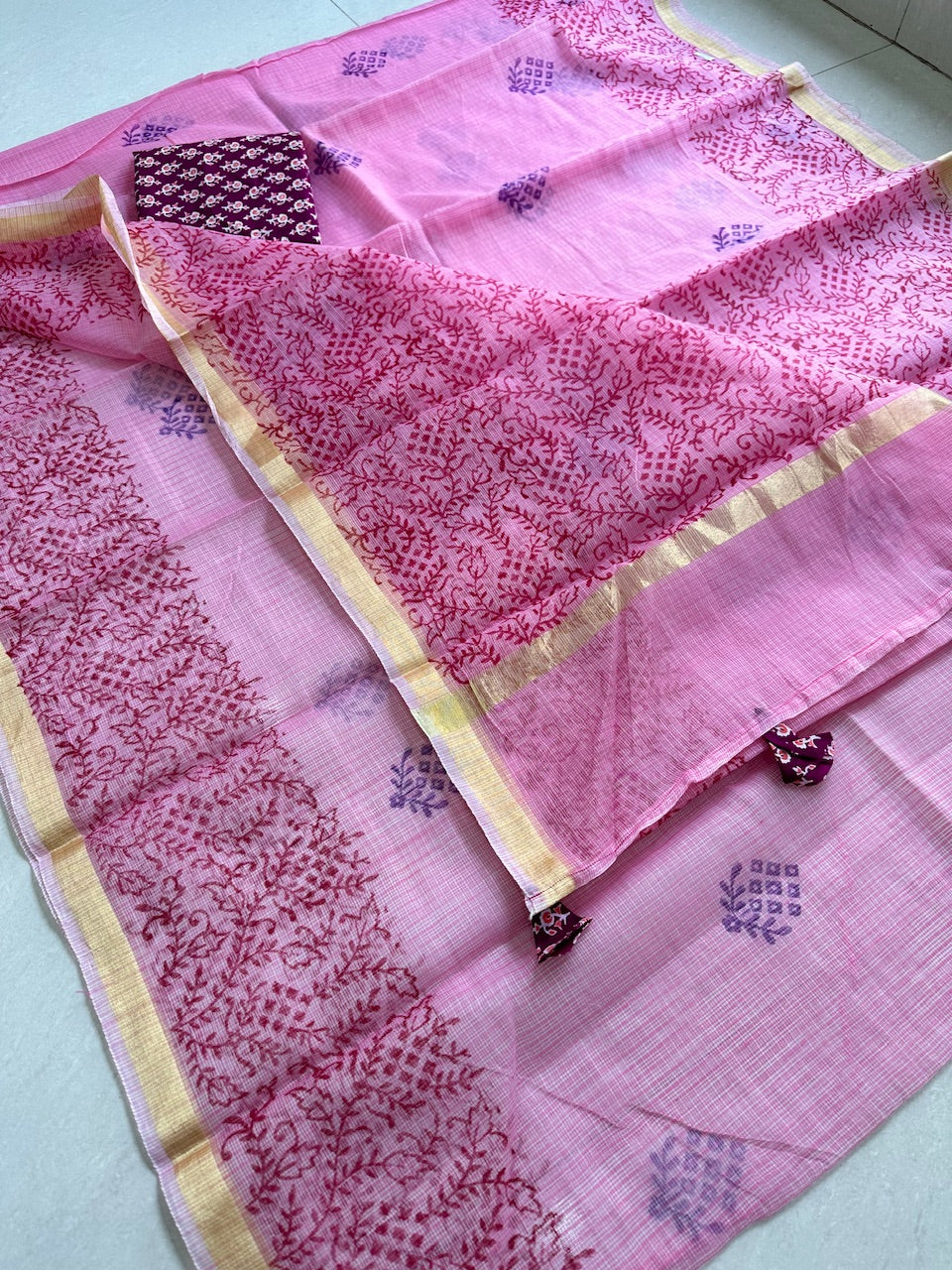 HandBlock Printed Kota Cotton Doria Saree