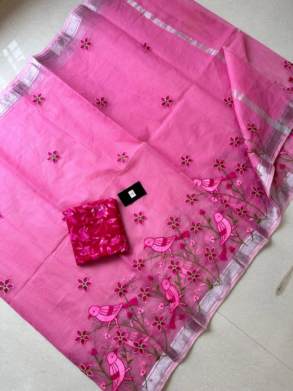 Embroidered Kota Cotton Doria Saree