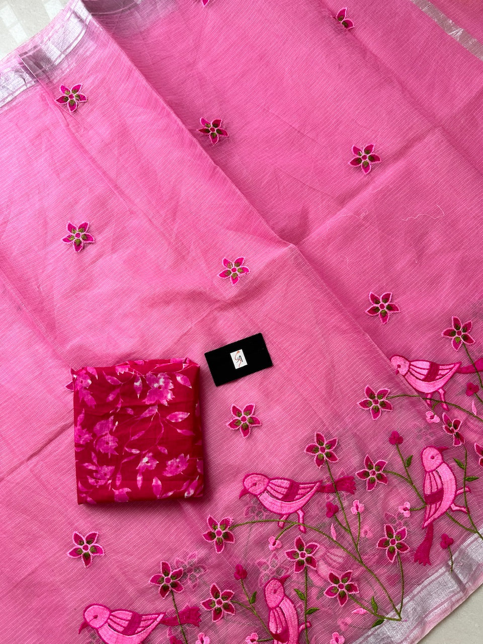 Embroidered Kota Cotton Doria Saree